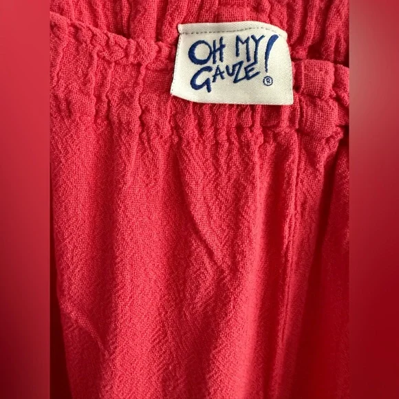 Oh My Gauze! Pink Cotton Wide Leg Pants Elastic Waist Size 1 - Picture 5 of 8